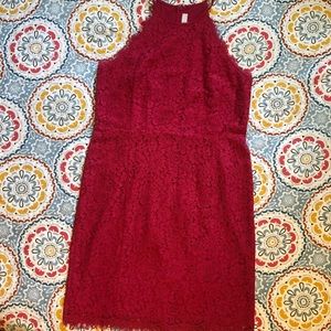 Red Lace Loft Halter Dress